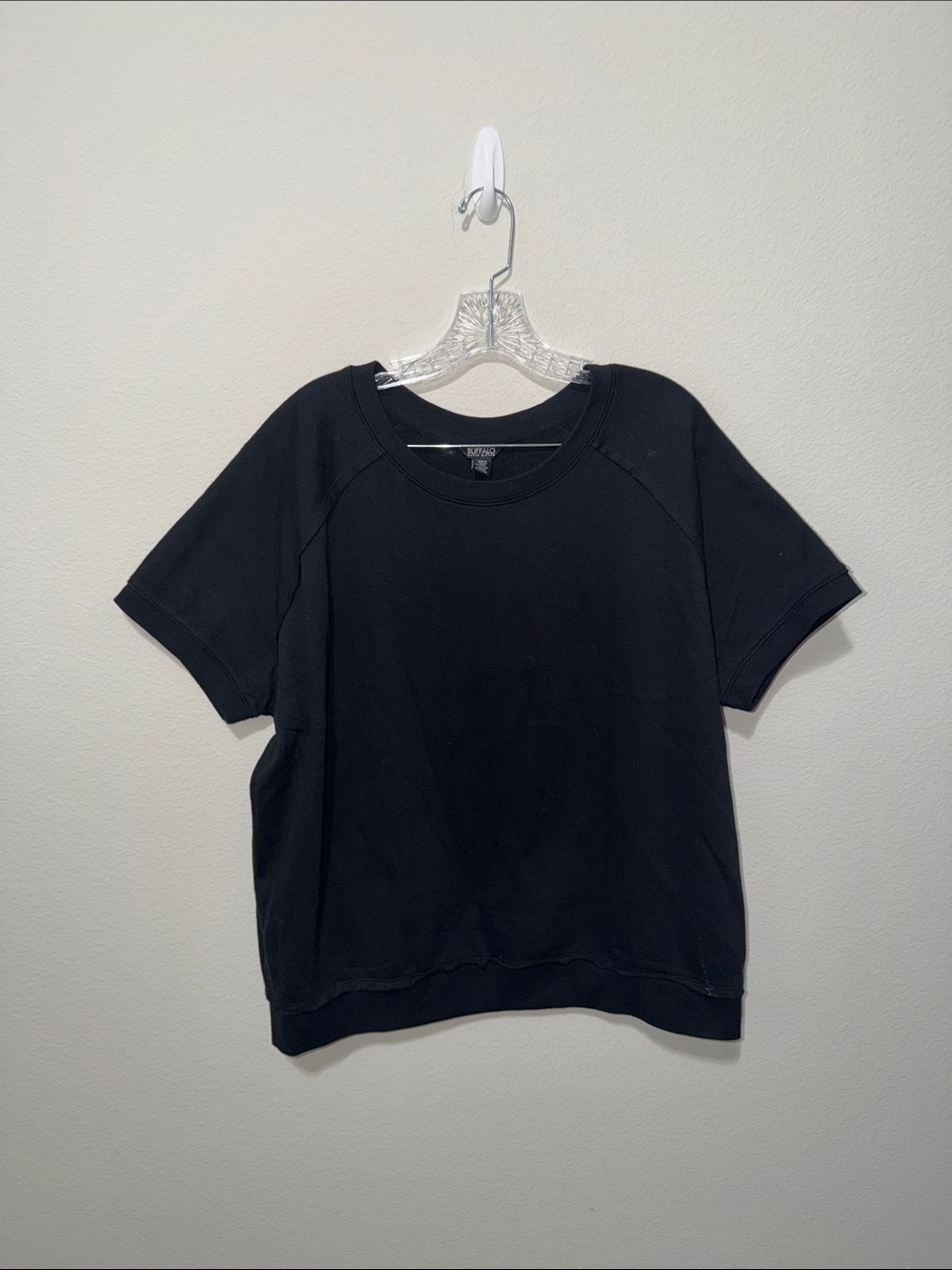 NWOT Buffalo David BITTON Black Boxy Short-Sleeve Crew Sweatshirt